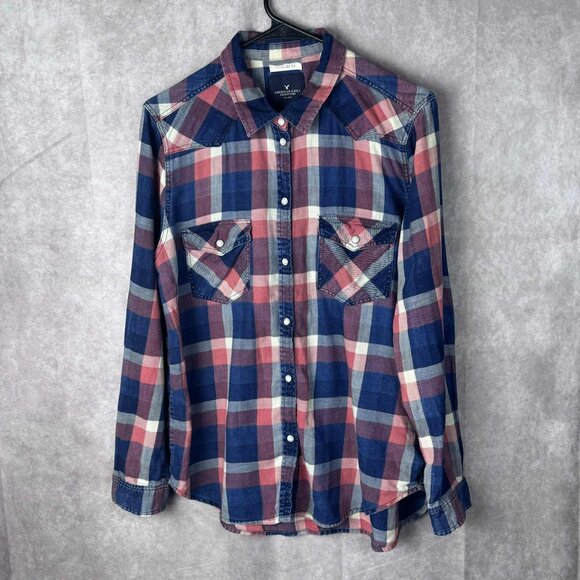 American Eagle Men's Pear Snap Long Sleeve Flannel Large - Picture 1 of 11